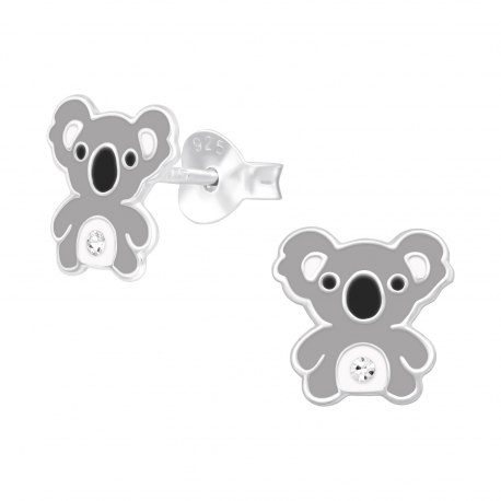 Srebrne emaliowane kolczyki koala