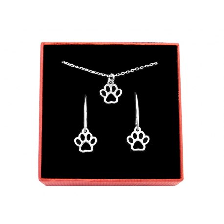 Srebrny komplet mini łapki łapa + pudełko