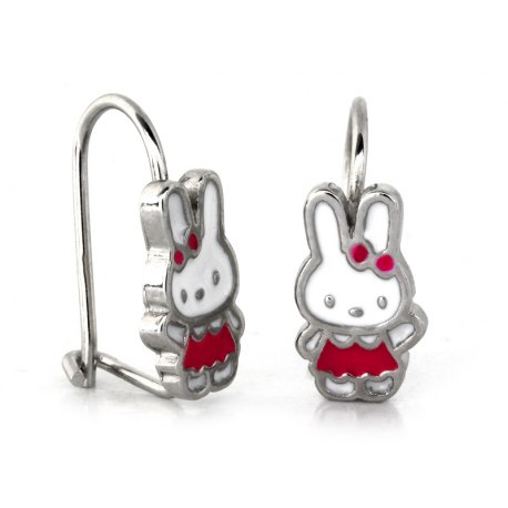 Srebrne emaliowane kolczyki królik Hello Kitty 2