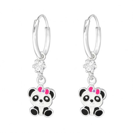 Srebrne emaliowane kolczyki koła panda cyrkonia