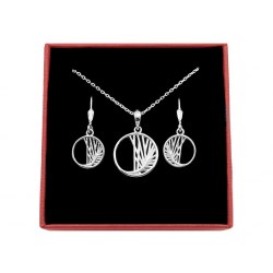 Srebrny komplet angielskie bigle liście palmy na prezent