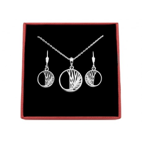 Srebrny komplet liście palmy + pudełko