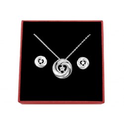 Srebrny okrągły komplet z cyrkonią serce + pudełko