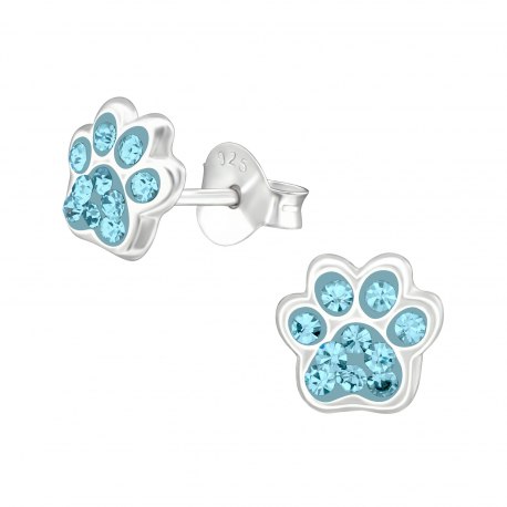 Srebrne emaliowane kolczyki niebieskie łapki