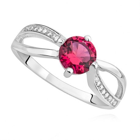 Srebrny pierścionek rubinowa cyrkonia
