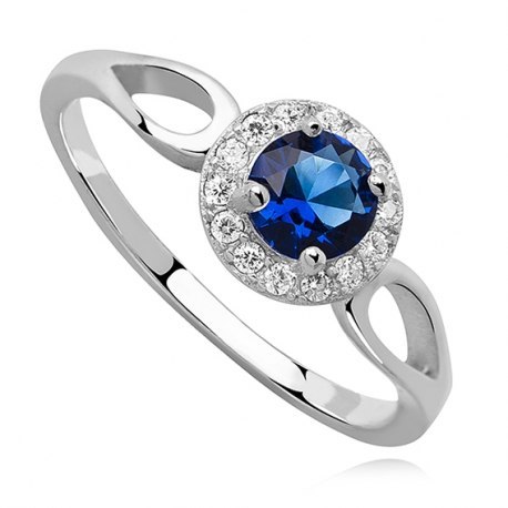 Srebrny pierścionek szafirowa cyrkonia