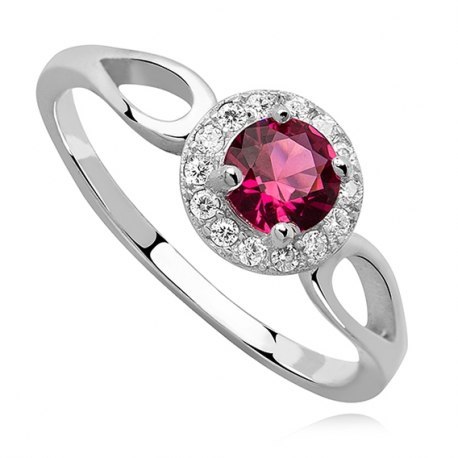 Srebrny pierścionek rubinowa cyrkonia oczko