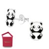 Srebrne dziecięce kolczyki Panda kokardka