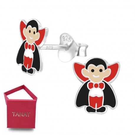 Srebrne emaliowane kolczyki Halloween drakula