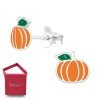 Srebrne emaliowane kolczyki Halloween dynia