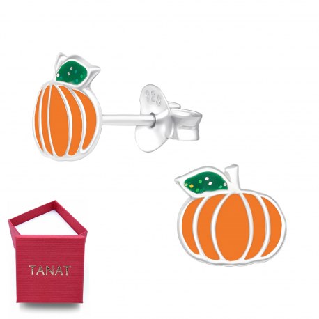 Srebrne emaliowane kolczyki Halloween dynia
