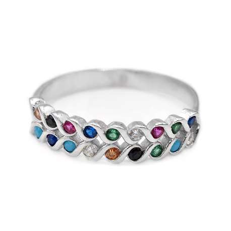 Srebrny pierścionek mix cyrkonie dwa rzedy