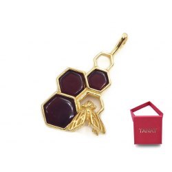 Pozłacany wisiorek plaster miodu pszczoła bursztyn