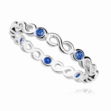 Srebrna obrączka infinity szafir