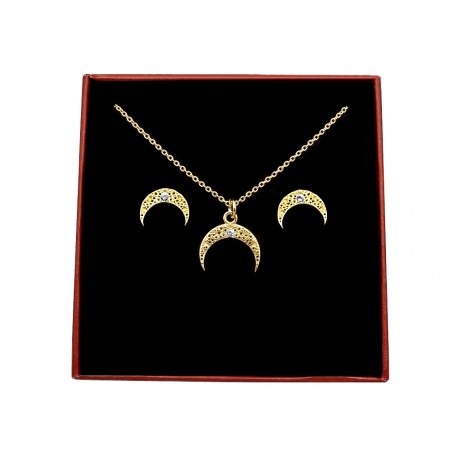 Pozłacany komplet księżyc cyrkonie + pudełko