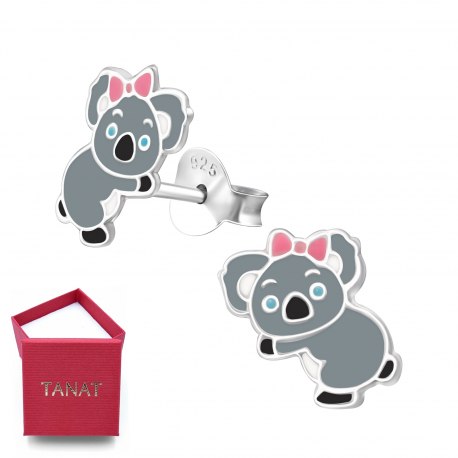 Srebrne emaliowane kolczyki koala