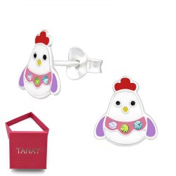 Srebrne dziecięce kolczyki kurczak kura Wielkanoc