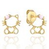 Złote 585 małe kolczyki Hello Kitty cyrkonia