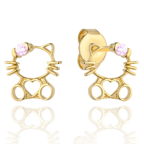 Złote 585 małe kolczyki Hello Kitty cyrkonia