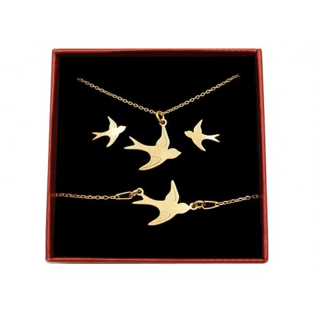 Duży pozłacany komplet jaskółki