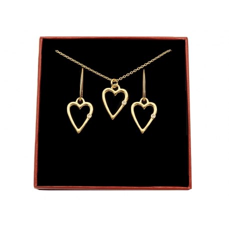 Pozłacany komplet serca z cyrkonią