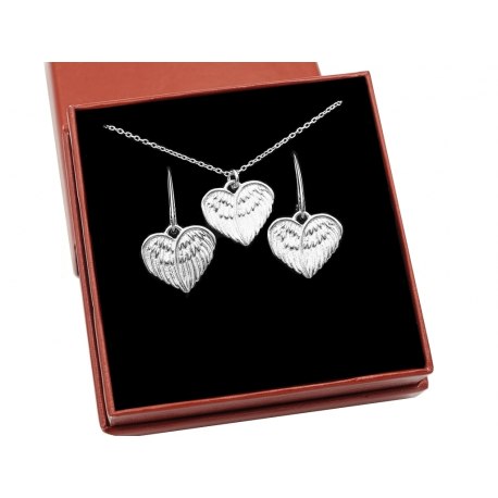 Srebrny komplet skrzydła serce