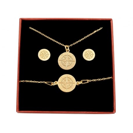 Duży pozłacany komplet róża wiatrów kompas