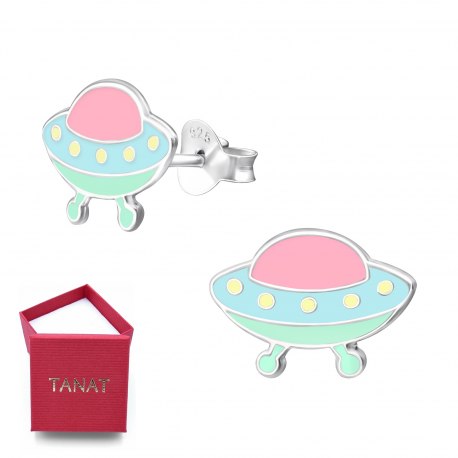 Srebrne 925 kolczyki UFO spodek kosmiczny