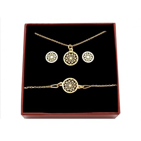 Pozłacany komplet ażurowe rozetki