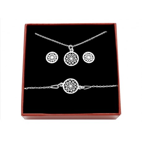 Srebrny komplet ażurowe rozetki