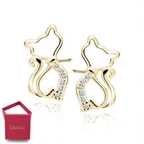 Pozłacane srebro 925 kolczyki kotki crystal + pudełko