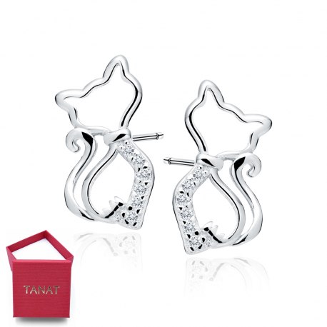 Srebrne 925 kolczyki kotki crystal + pudełko