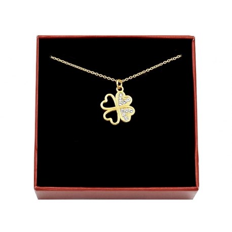 Pozłacany naszyjnik czterolistna koniczyna + pudełko