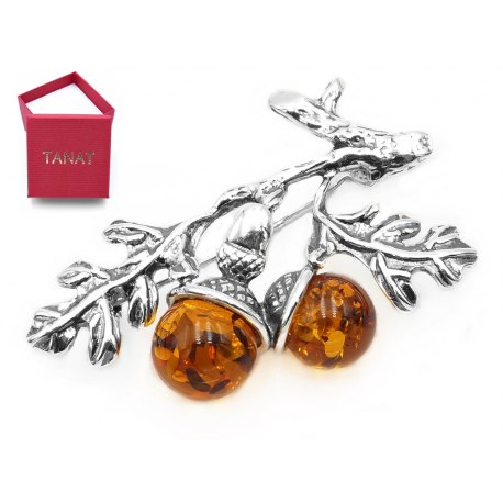 Broszka żołędzie z bursztynem bursztyn 48