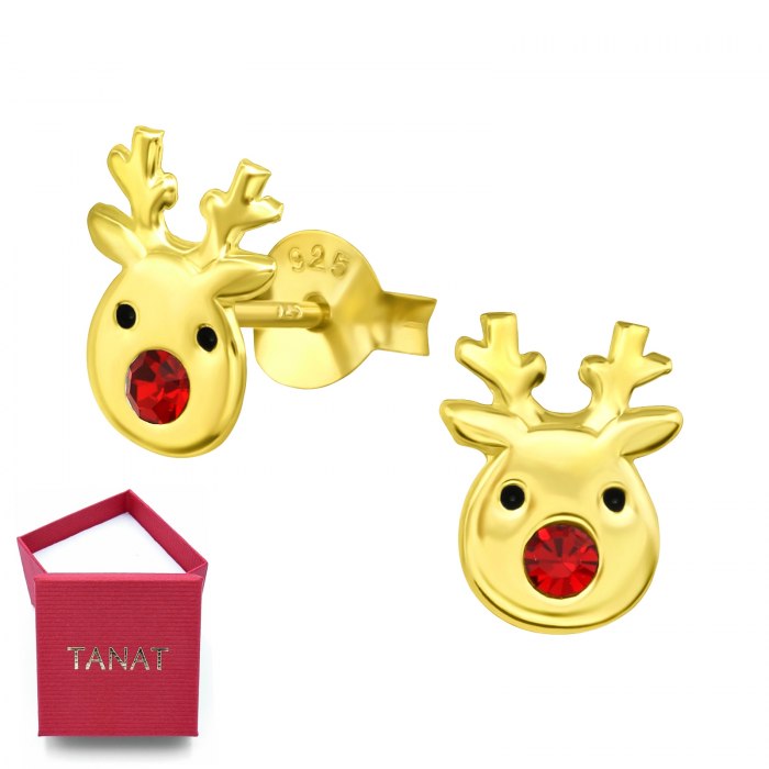 Pozłacane świąteczne kolczyki Rudolf