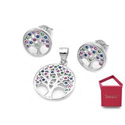 Srebrny komplet kolorowe drzewa cyrkonie
