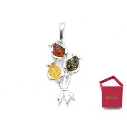 Srebrny wisiorek kwiaty tulipany bursztyn