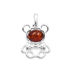 Srebrny wisiorek miś misiek bursztyn