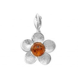 Srebrny wisiorek kwiatek listek bursztyn