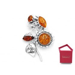 Srebrny wisiorek bukier kwiatów słoneczniki bursztyn 2