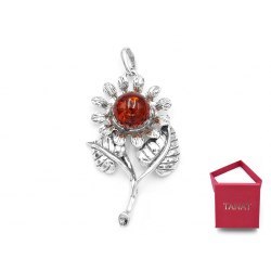 Srebrny wisiorek słonecznik bursztyn