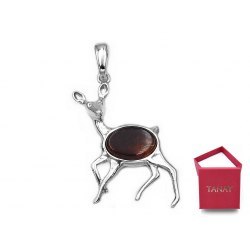 Srebrny wisiorek sarna bursztyn