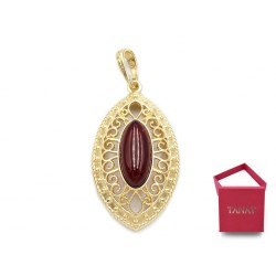 Pozłacany ażurowy wisiorek brązowy bursztyn