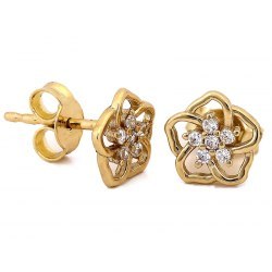 Kolczyki złote 585 kwiaty kwiatuszki z cyrkoniami
