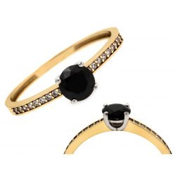 Pierścionek złoty 375 czarna cyrkonia + pudełko