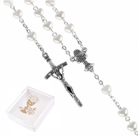 Różaniec komunijny pamiątka Komunia Święta serduszka