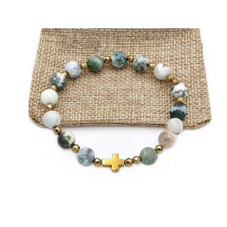 Bransoletka różaniec na rękę agat mszysty