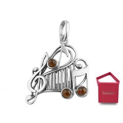 Wisiorek srebrny klucz wiolinowy nuty bursztynem