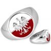 Sygnet srebrny z biało czerwoną flagą Polska Orzeł r. 21