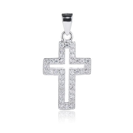 Krzyżyk srebrny 925 obrys cyrkonie DEW-13